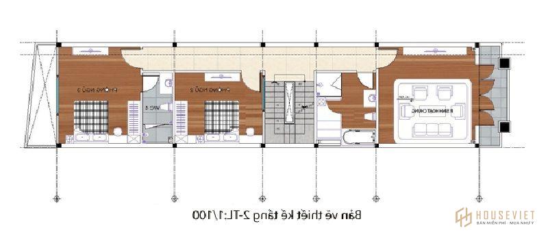 Mẫu nhà ống 2 tầng 3 phòng ngủ có gara ô tô