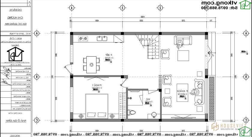 Công năng sử dụng của tầng 1 mẫu nhà 2 tầng 7x11m NP2T012