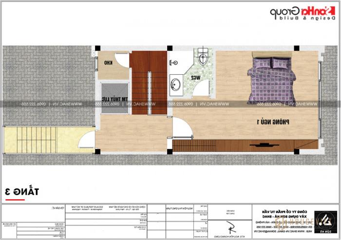 Mẫu nhà ống 5 tầng đẹp 4,5x8,65m kết hợp kinh doanh tại Hải Phòng - SH NOD 0199 21 Mặt bằng công năng nhà ống 3 tầng hiện đại kết hợp kinh doanh tại Hải Phòng