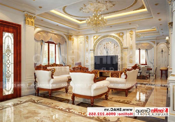 Biệt thự mái thái 1 tầng tân cổ điển diện tích 360m2 - SH BTP 0145 8 Không gian nội thất phòng khách nhà biệt thự tân cổ điển đẹp sang trọng tại Vĩnh Long