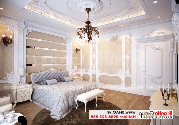 Biệt thự mái thái 1 tầng tân cổ điển diện tích 360m2 - SH BTP 0145 11 Ý tưởng thiết kế nội thất phòng ngủ Master với lối trang trí cầu kỳ theo phong cách tân cổ điển thời thượng