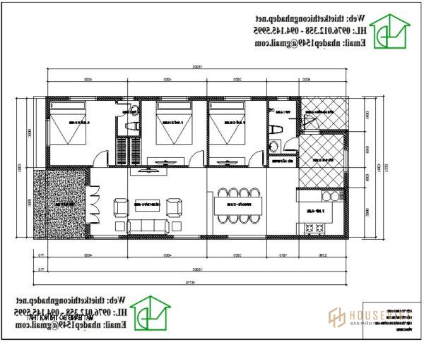 Mặt bằng nội thất nhà cấp 4 mái thái đẹp NDNC430