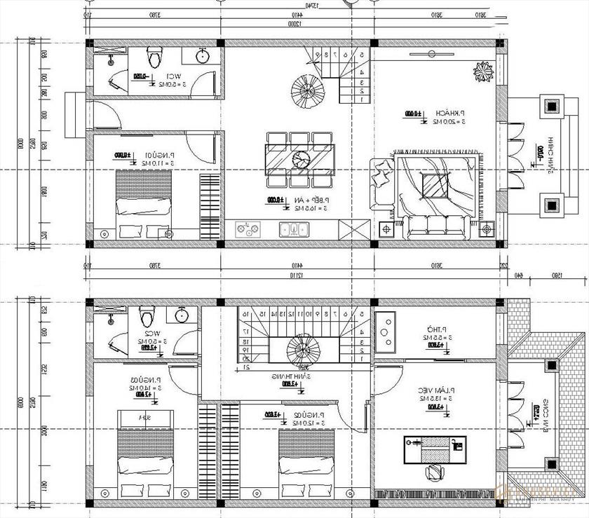 Mẫu nhà hình ống 2 tầng 6x12m