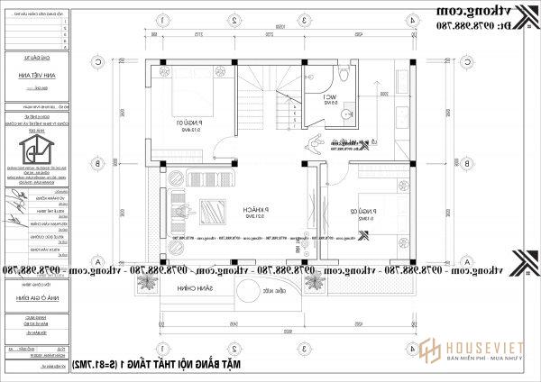 Bản vẽ mặt bằng nhà ống 2 tầng 8x10m