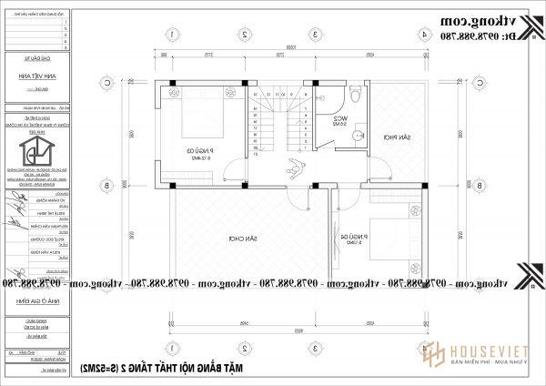 Bản vẽ mặt bằng nhà ống 2 tầng 8x10m