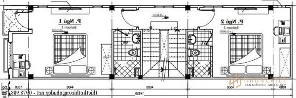 Bản vẽ mặt bằng tầng 2 nhà ống 4 tầng 4x15m