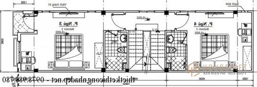 Mặt bằng tầng 3 nhà phố 4 tầng 4x15m