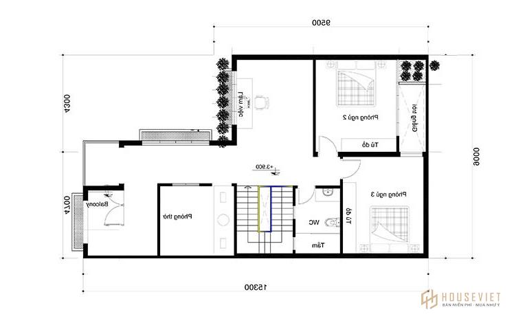 Mẫu nhà 2 tầng 9x15m