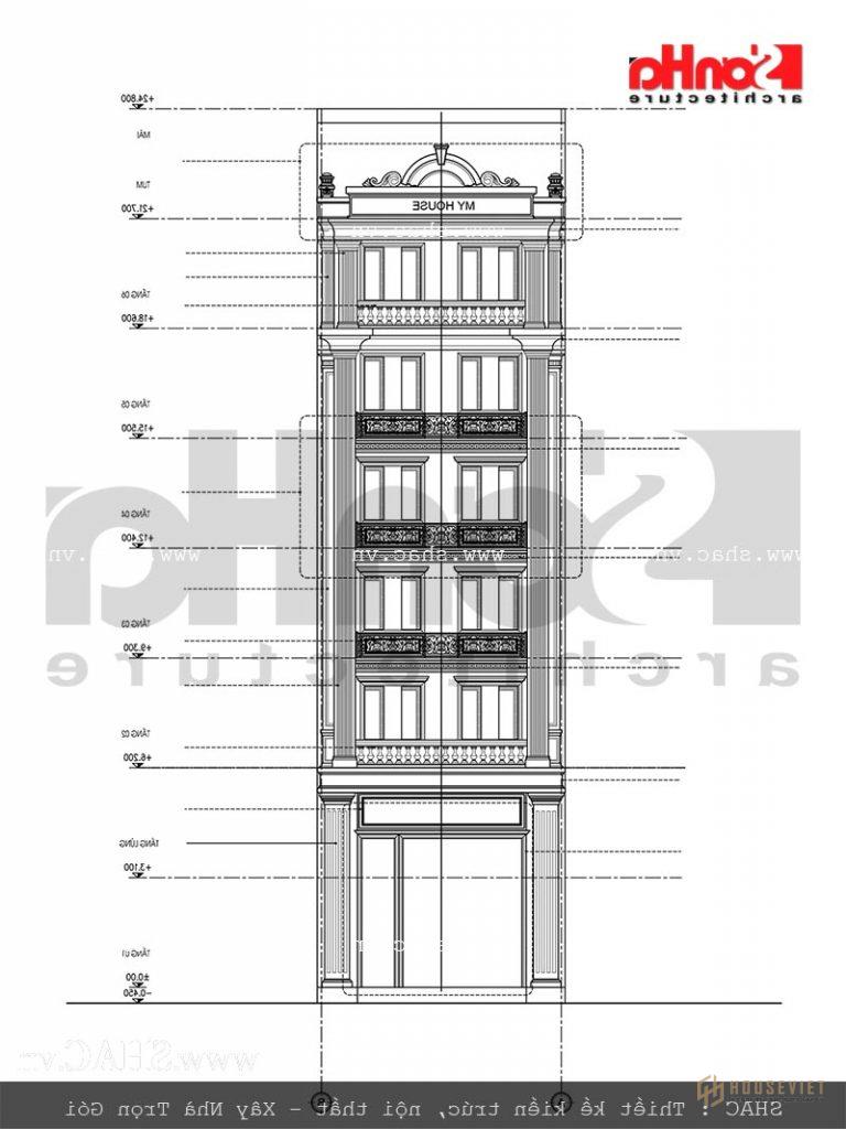 Mặt đứng A-B nhà ống Pháp tại Hải Phòng sh nop 0118