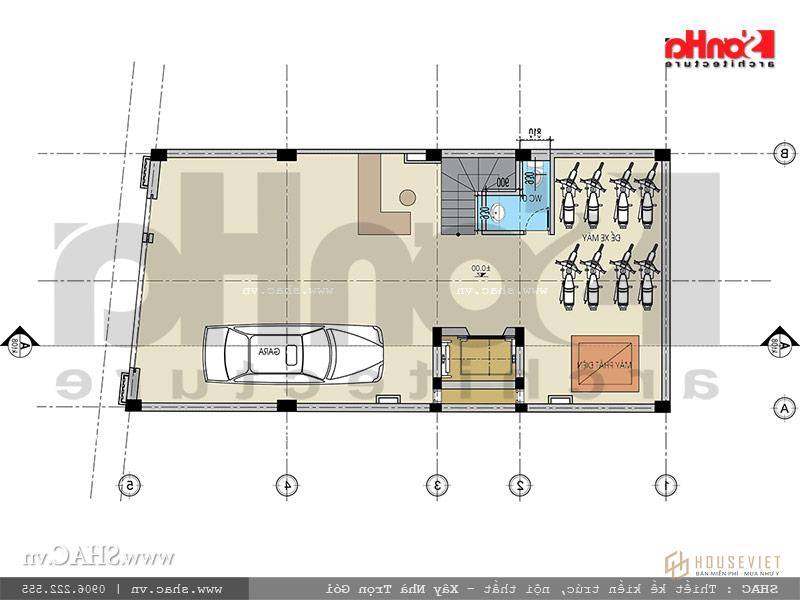 Mặt bằng tầng 1 nhà ống Pháp tại Hải Phòng sh nop 0118