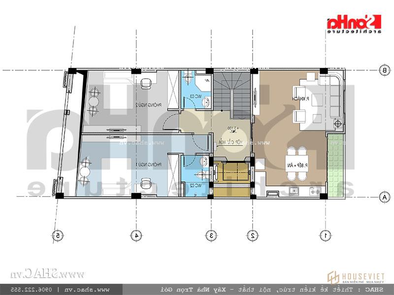 Mặt bằng tầng lửng nhà ống Pháp tại Hải Phòng sh nop 0118