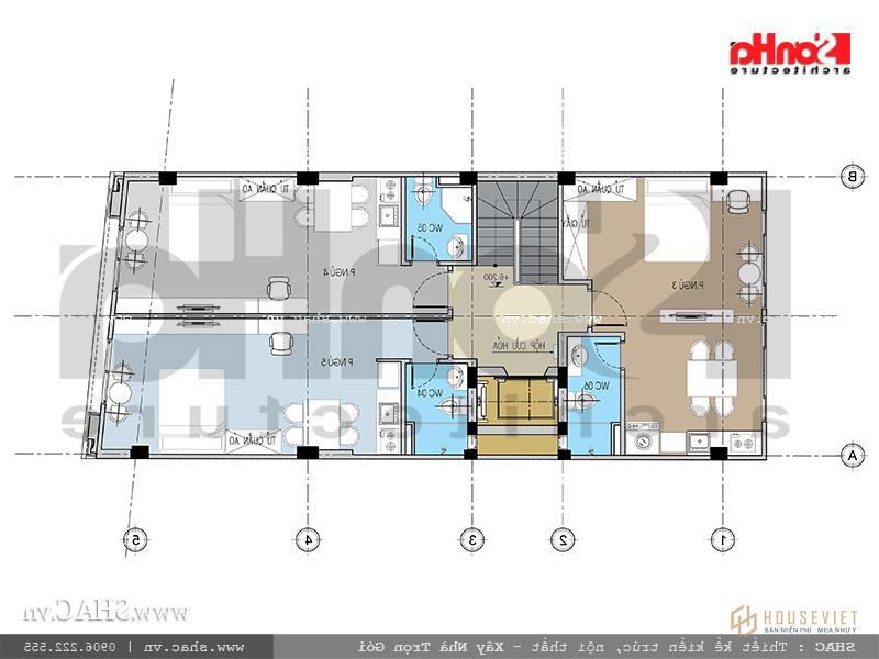 Mặt bằng tầng 2 nhà ống Pháp tại Hải Phòng sh nop 0118