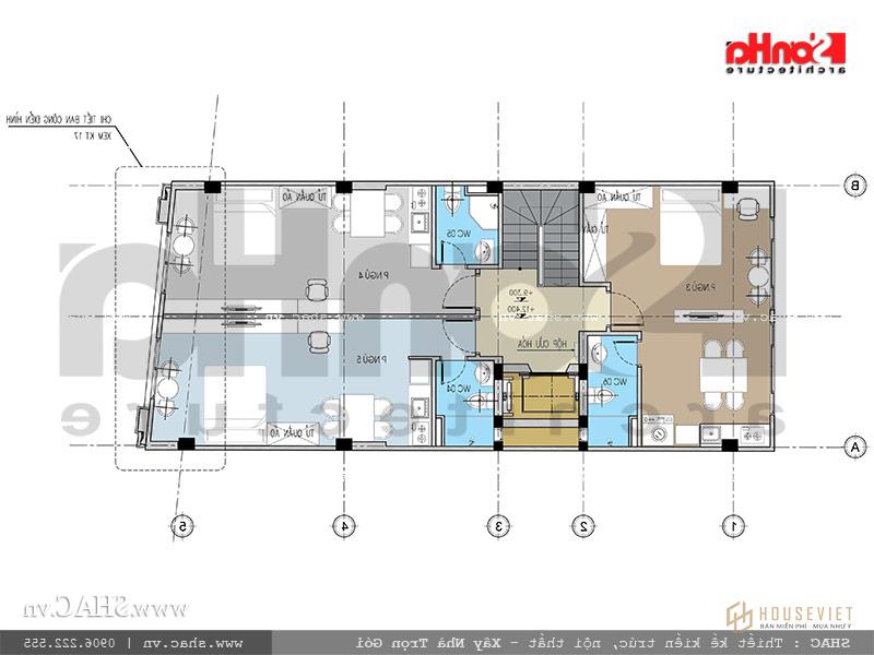 Mặt bằng tầng 3-4 nhà ống Pháp tại Hải Phòng sh nop 0118