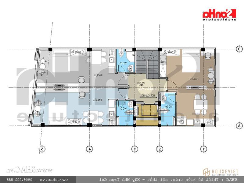 Mặt bằng tầng 5 nhà ống Pháp tại Hải Phòng sh nop 0118