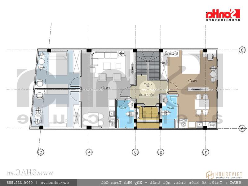 Mặt bằng tầng 6 nhà ống Pháp tại Hải Phòng sh nop 0118