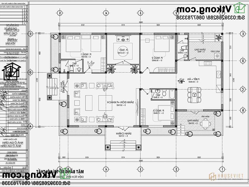 Mặt bằng công năng biệt thự vườn 1 tầng 11x20m.