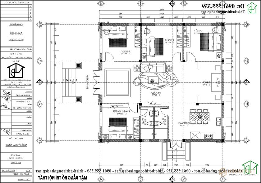 Bản vẽ mặt bằng nhà cấp 4 mái thái 11x11m NDNC4172 kiểu Nhật