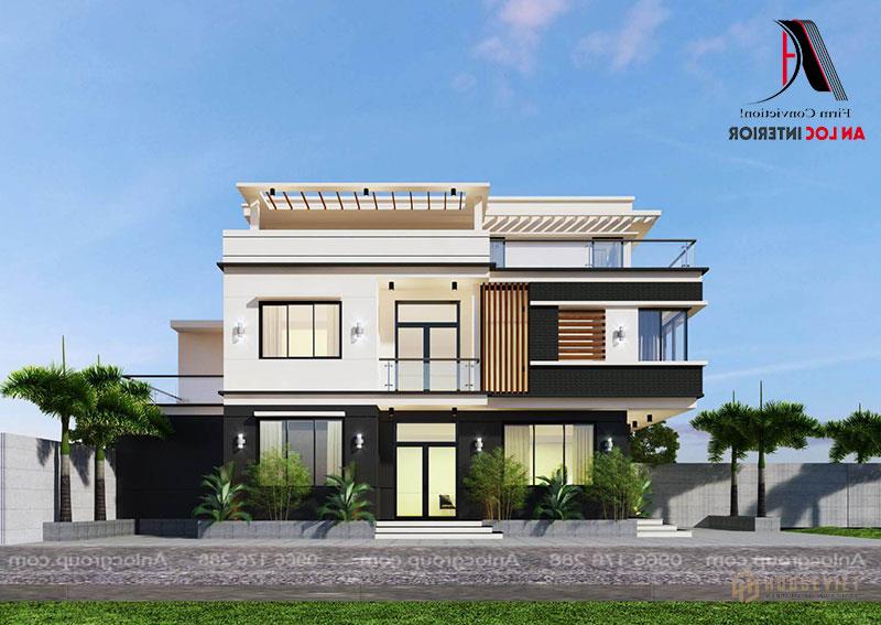 Mặt tiền hiện đại phối với màu xanh tự nhiên của cây cối