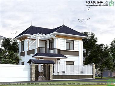 Biệt thự 2 tầng hình chữ L mái thái 10x8m tại Hà Nội NDBT2T121