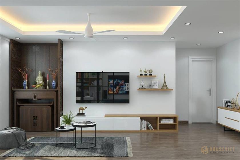 Thiết kế bàn thờ ở phòng khách nhà chung cư.