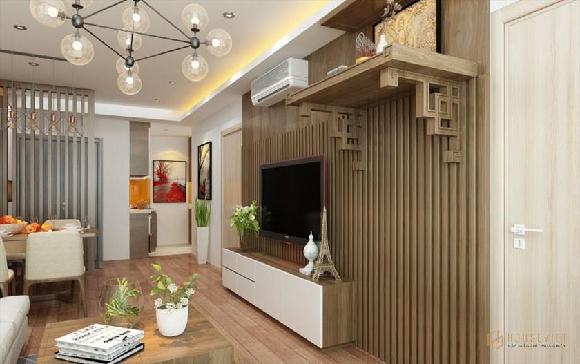 Mẫu thiết kế bàn thờ trong phòng khách nhỏ đơn giản và vừa đủ.