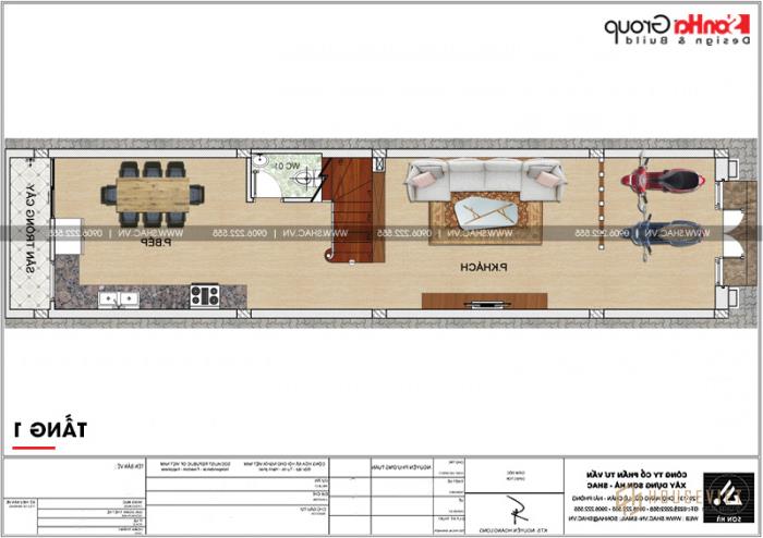 Bản vẽ mặt bằng công năng tầng 1 nhà ống 3 tầng tân cổ điển tại Hải Phòng 