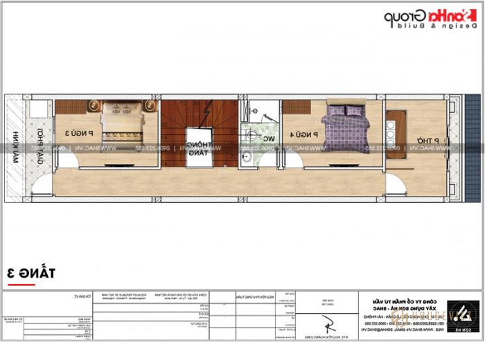 Bản vẽ mặt bằng công năng tầng 2 nhà ống 3 tầng tân cổ điển tại Hải Phòng 