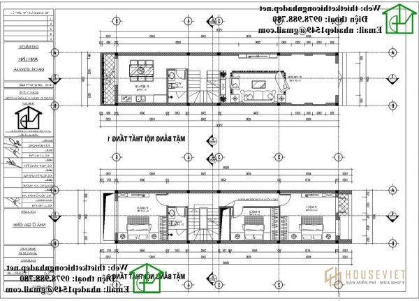 Mặt bằng nội thất tầng 1 và tầng 2 nhà phố 3 tầng NDNP3T16