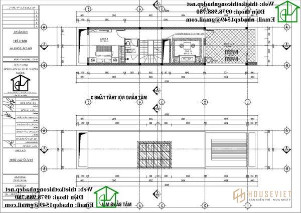 Mặt bằng nội thất tầng 3 và mái nhà phố 3 tầng NDNP3T16