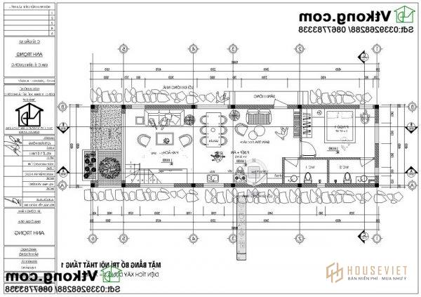 Bản vẽ mặt bằng tầng 1 mẫu nhà cấp 4 NC457