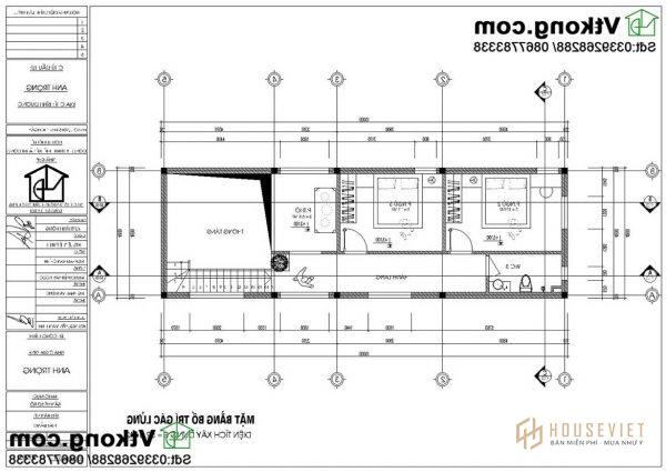 Mặt bằng tầng 2 mẫu nhà cấp 4 diện tích 5x15m NC457