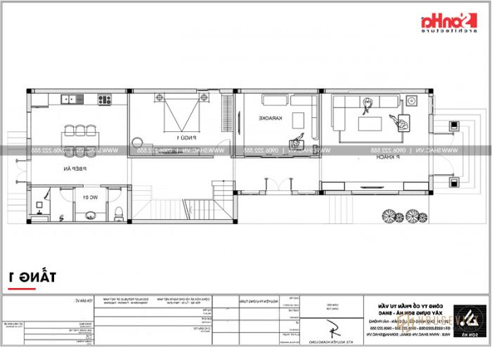 Mặt bằng công năng tầng 1 nhà phố tân cổ điển 147m2 tại Phú Thọ 