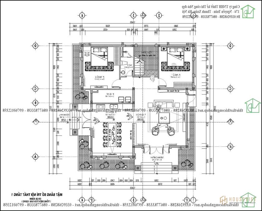 Mặt bằng công năng tầng 1 biệt thự vườn 250m2 hiện đại NDBT2T96