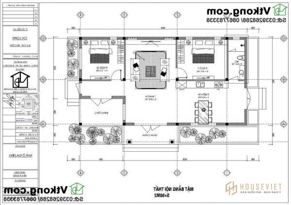 Bản vẽ mặt bằng mẫu nhà cấp 4 đẹp 100m2 NC458