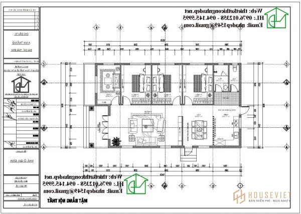 Bản vẽ mặt bằng bố trí nội thất nhà cấp 4 mái thái NDNC464