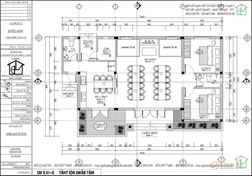 Mặt bằng nội thất mẫu nhà 1 tầng 110m2 NDBT1T113