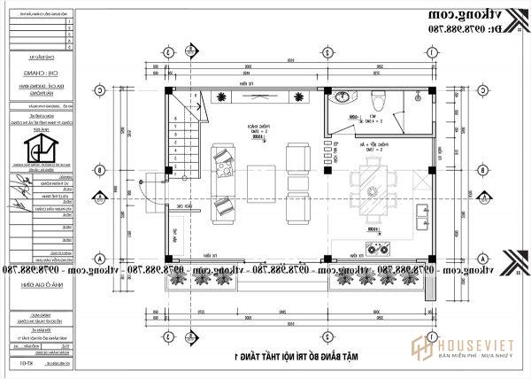 bản vẽ mặt bằng nhà ống 2 tầng mặt tiền 6m