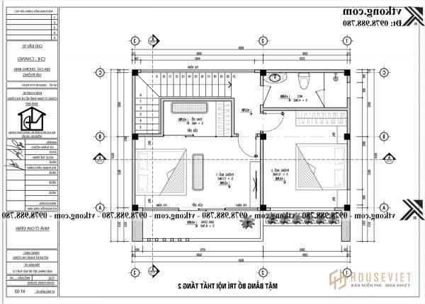 bản vẽ mặt bằng nhà ống 2 tầng mặt tiền 6m