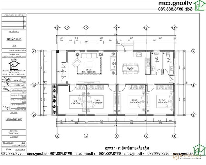 Mặt bằng công năng mẫu nhà mái thái 4 phòng ngủ NC4130