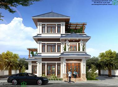 Mẫu thiết kế biệt thự 3 tầng 13x15m mái thái ở Hà Nội NDBT3T41