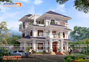 Mẫu nhà 2 tầng hình chữ nhật mặt bằng phong cách tân cổ điển - MV1860