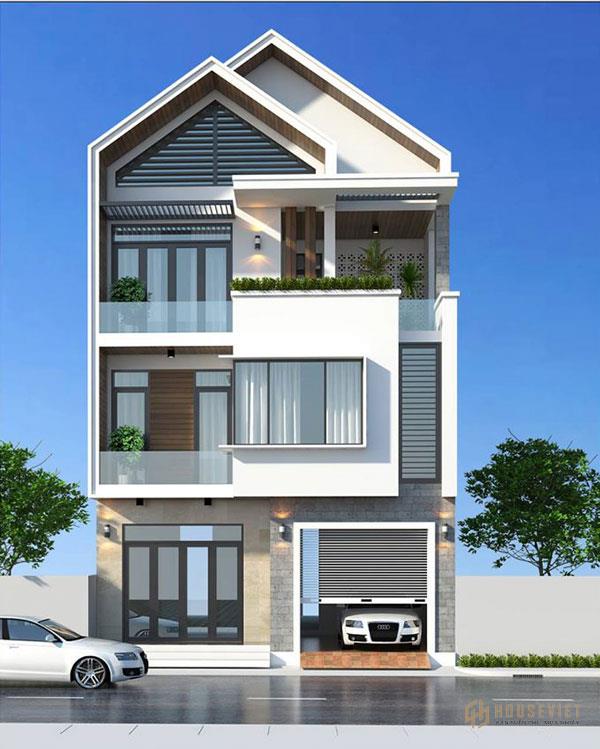 Nhà 3 tầng 1 tum có cửa sổ lớn tạo cảm giác thông thoáng, dễ chịu.