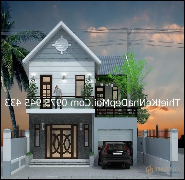 mẫu nhà ngang 8m 2 tầng có gara ô tô
