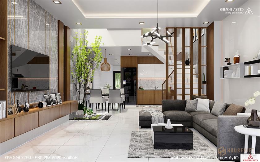 Không gian phòng khách mẫu rộng và thoáng