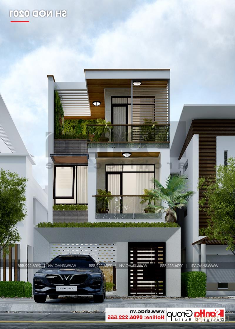 Mẫu nhà ống 3 tầng đẹp hiện đại diện tích 6,2x12,5m tại Bắc Ninh - SH NOD 0201 15 Mẫu thiết kế nhà ống 3 tầng hiện đại có gara trong nhà tại Bắc Ninh
