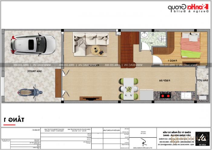 Mẫu nhà ống 3 tầng đẹp hiện đại diện tích 6,2x12,5m tại Bắc Ninh - SH NOD 0201 18 Thiết kế công năng tầng 1 nhà ống 3 tầng hiện đại tại Bắc Ninh