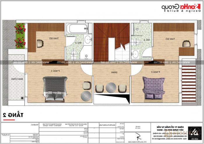 Mẫu nhà ống 3 tầng đẹp hiện đại diện tích 6,2x12,5m tại Bắc Ninh - SH NOD 0201 19 Thiết kế công năng tầng 2 nhà ống 3 tầng hiện đại tại Bắc Ninh