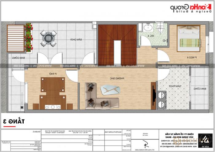 Mẫu nhà ống 3 tầng đẹp hiện đại diện tích 6,2x12,5m tại Bắc Ninh - SH NOD 0201 20 Thiết kế công năng tầng 3 nhà ống 3 tầng hiện đại tại Bắc Ninh