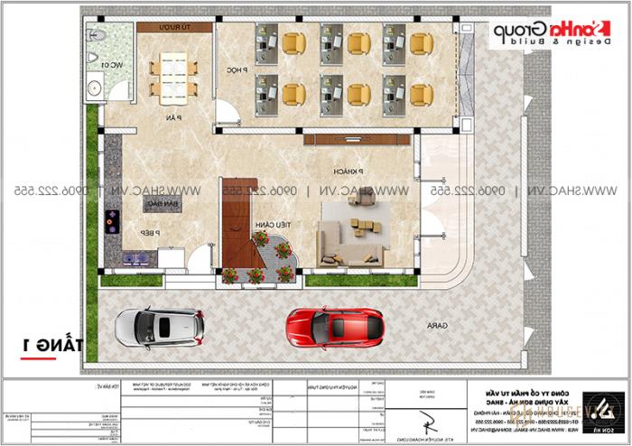 Nhà phố 3 tầng mặt tiền 12m rộng 180m2 - SH BTP 0147 10 Phương án bố trí công năng tầng 1 biệt thự tân cổ điển tại Ninh Bình