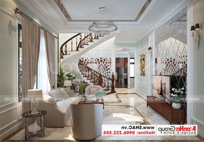 Nhà phố 3 tầng mặt tiền 12m rộng 180m2 - SH BTP 0147 13 Thiết kế nội thất phòng khách biệt thự tân cổ điển 3 tầng
